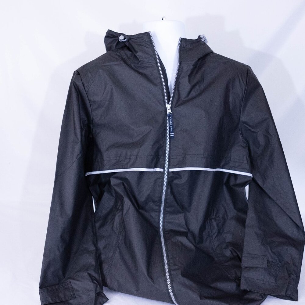 Charles River Black Rain Jacket with Reflective Strip